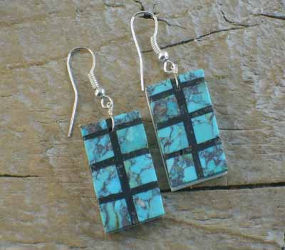 Turquoise & Jet Inlay Slab Earrings